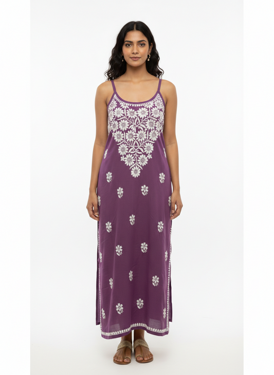 Lavender Chikankari Rayon Dress for Women