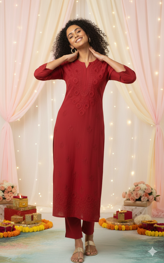 ALVIAURA Red Pure Rayon Long Kurti