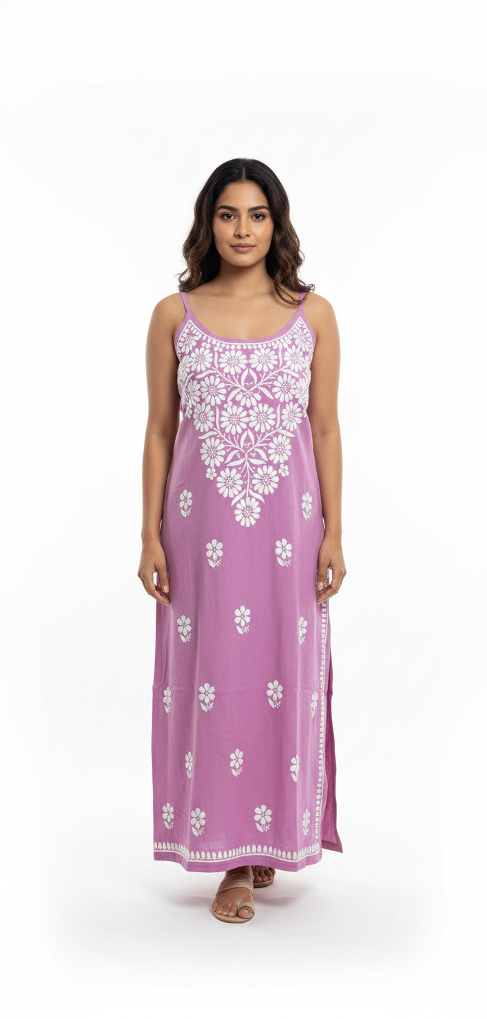 ALVIAURA Pink Lucknow Chikankari Rayon Dress for Women