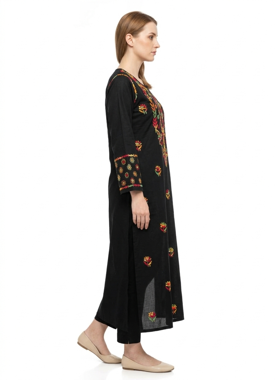 Alviaura Black Multicolor Embroidered Kurti