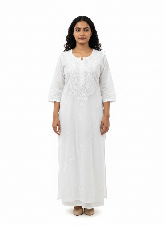 ALVIAURA White Cotton Lucknow Chikankari Kurti for Women
