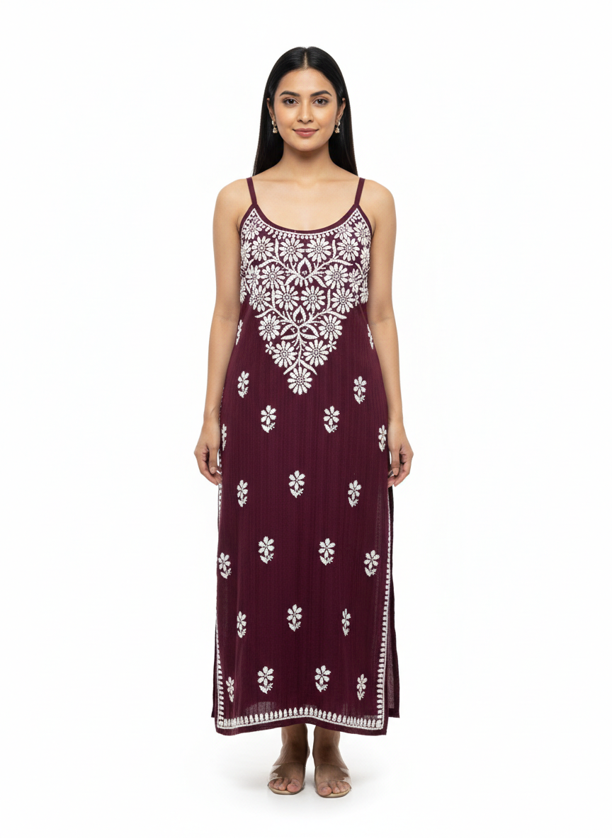 Vine Embroidered Rayon Shift Dress for Women | Alviaura