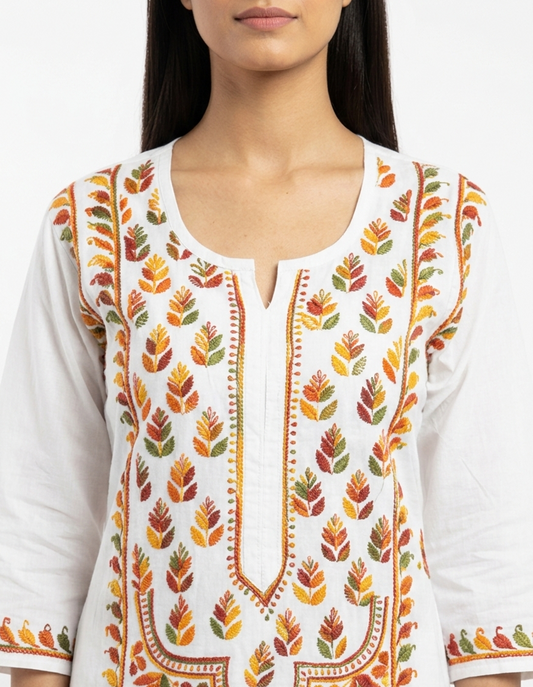 Alviaura White Multicolor Embroidered Kurti