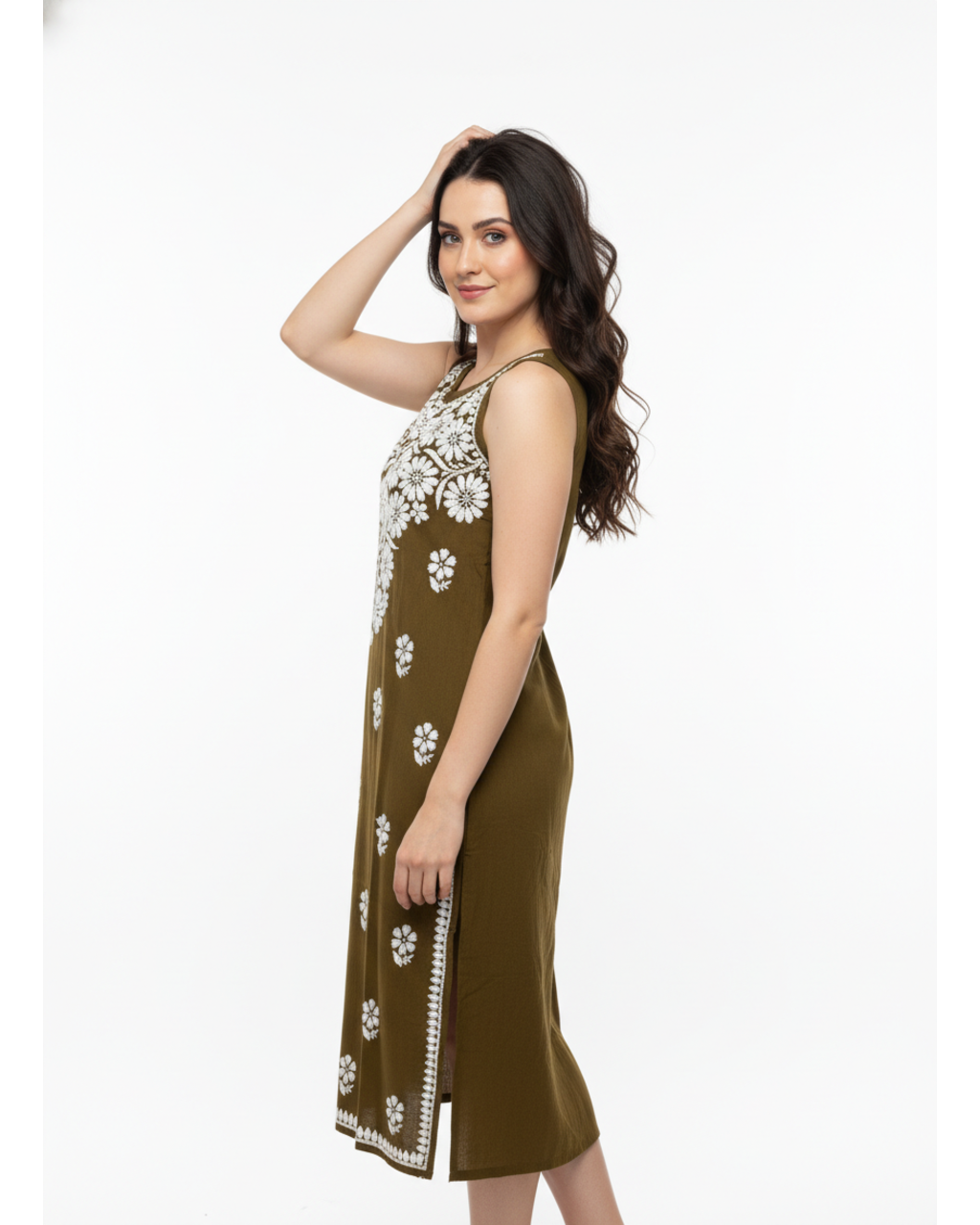 ALVIAURA Mehndi Lucknow Chikankari Rayon Dress for Women