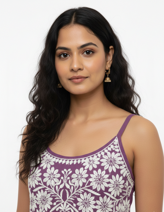 Lavender Chikankari Rayon Dress for Women