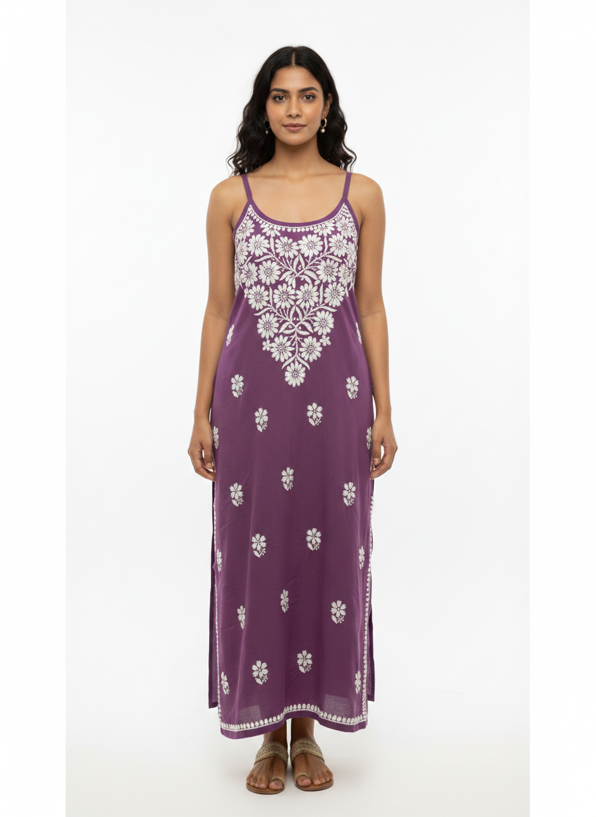 Lavender Chikankari Rayon Dress for Women