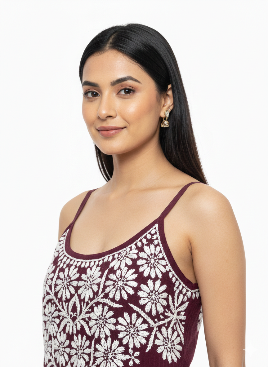 Vine Embroidered Rayon Shift Dress for Women | Alviaura