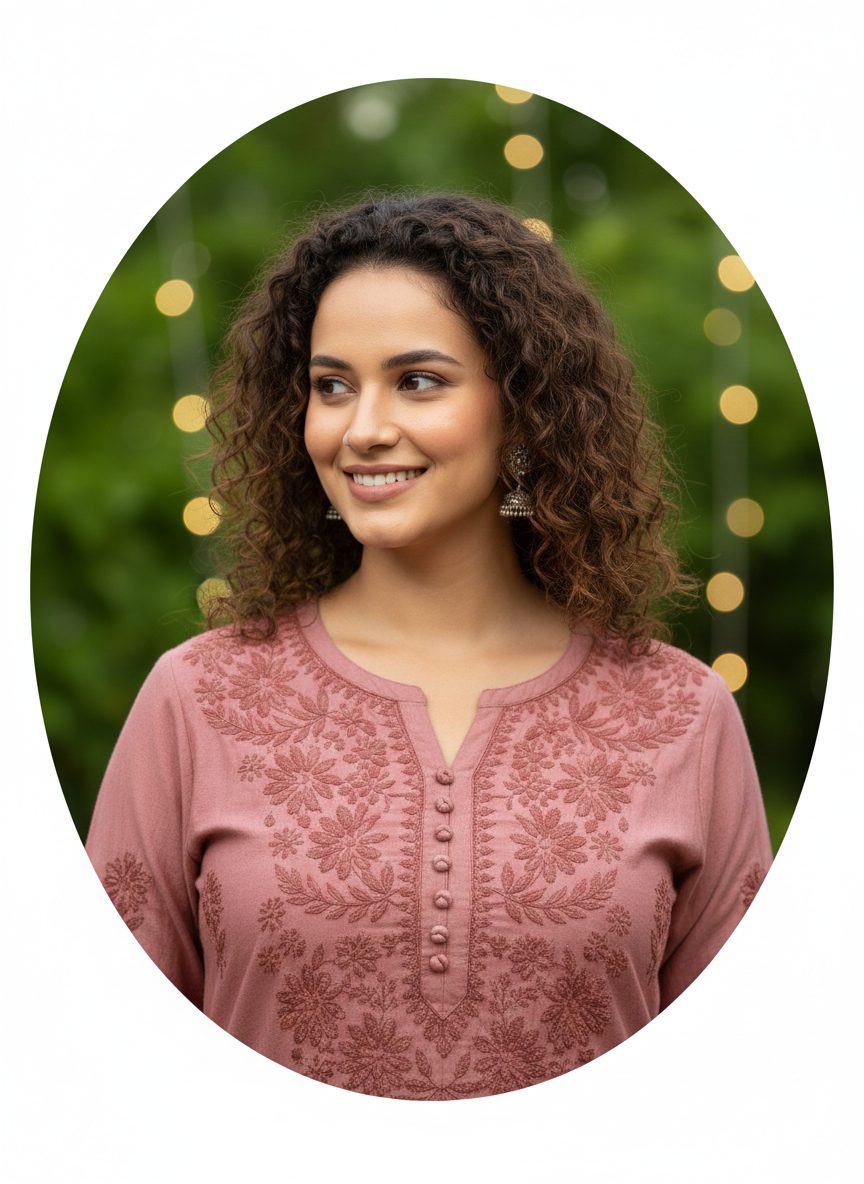 Brown Pure Chanderi Lucknow Chikankari Kurti | Alviaura