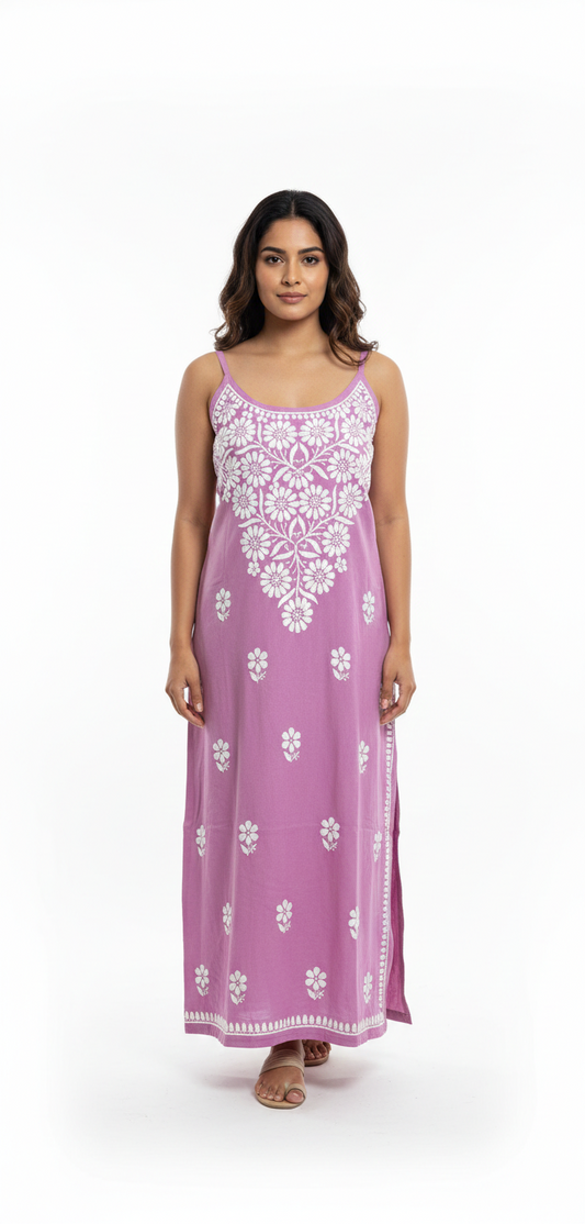ALVIAURA Pink Lucknow Chikankari Rayon Dress for Women