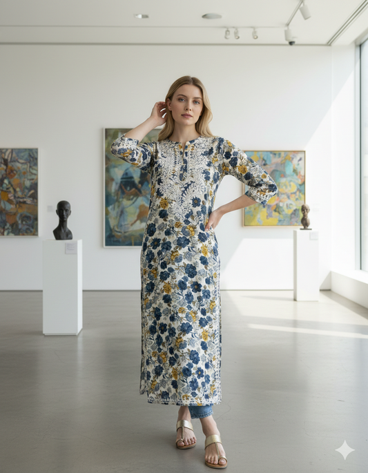 ALVIAURA Floral Printed Rayon Kurti