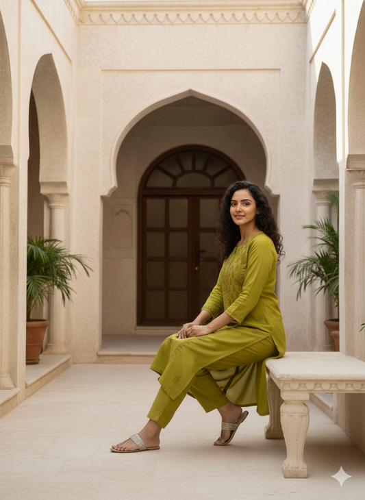 ALVIAURA Light Green Chikankari Cotton Kurti