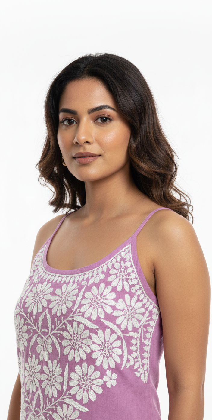 ALVIAURA Pink Lucknow Chikankari Rayon Dress for Women