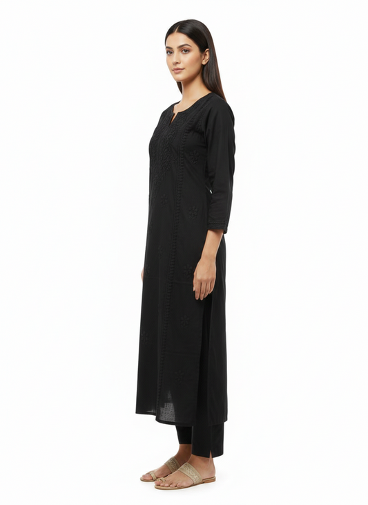 ALVIAURA Black Pure Cotton Full-Length Kurti