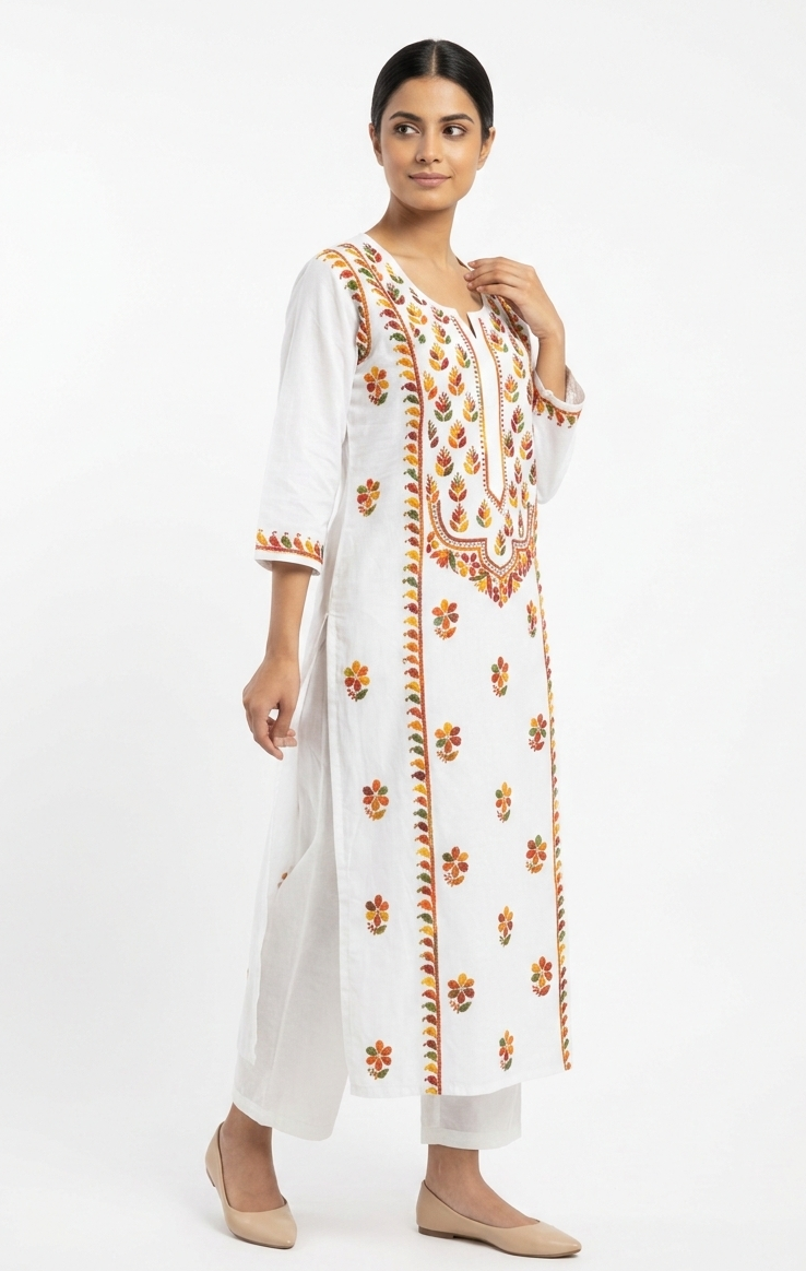 Alviaura White Multicolor Embroidered Kurti