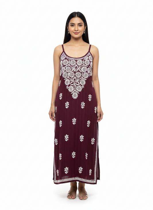 Vine Embroidered Rayon Shift Dress for Women | Alviaura