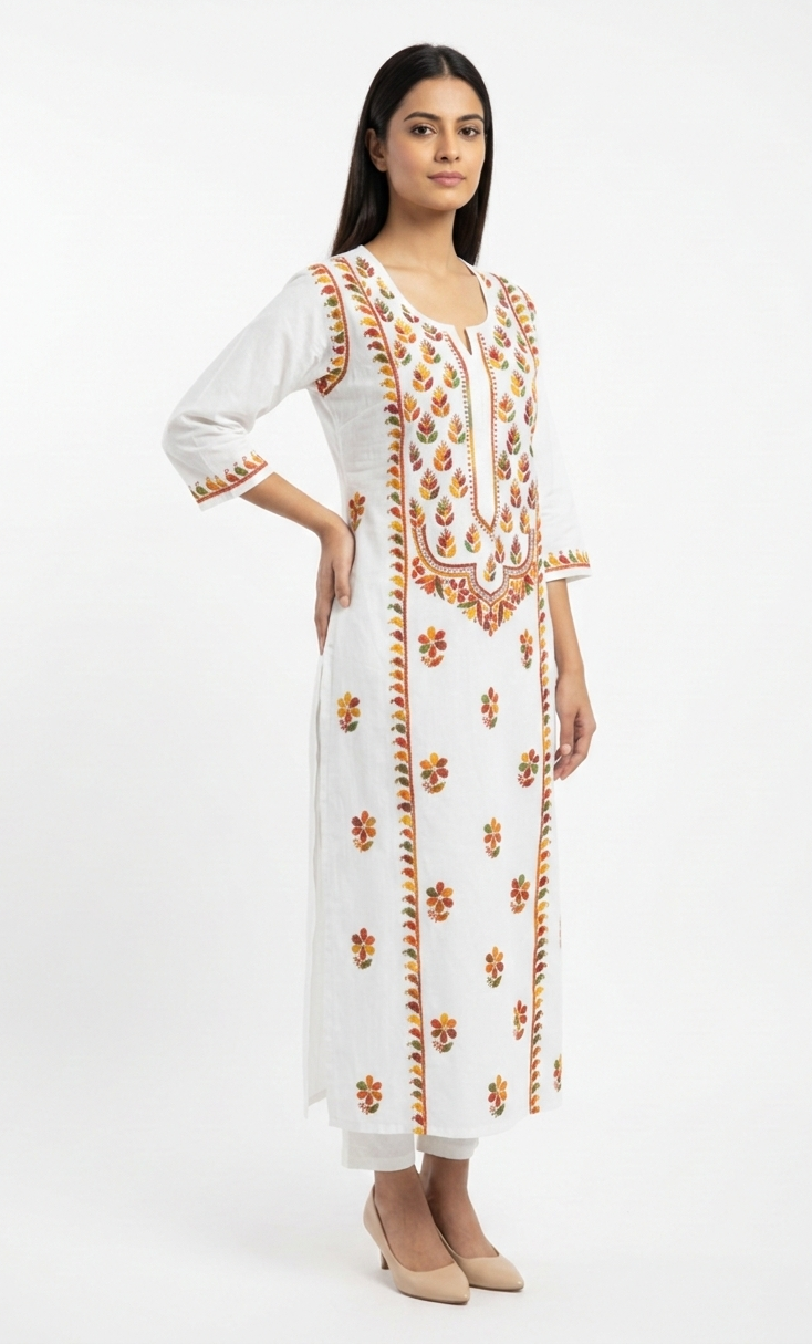 Alviaura White Multicolor Embroidered Kurti