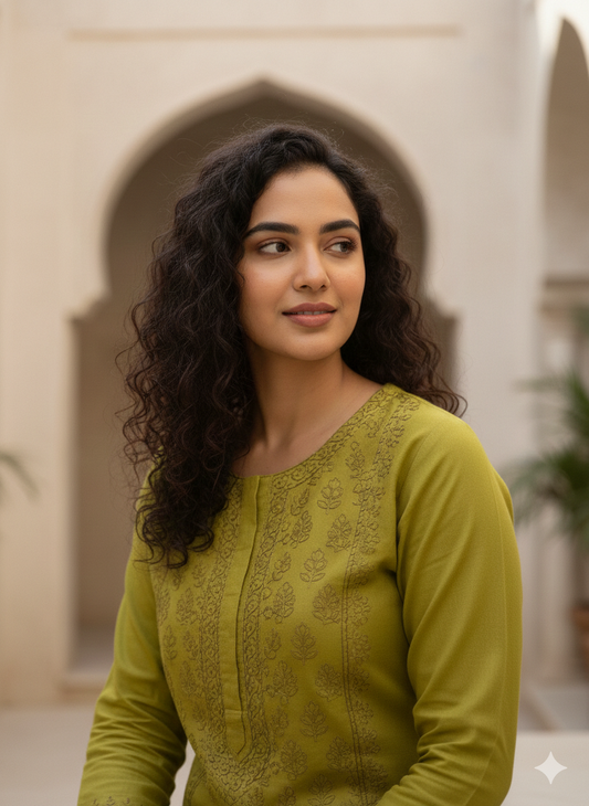 ALVIAURA Light Green Chikankari Cotton Kurti