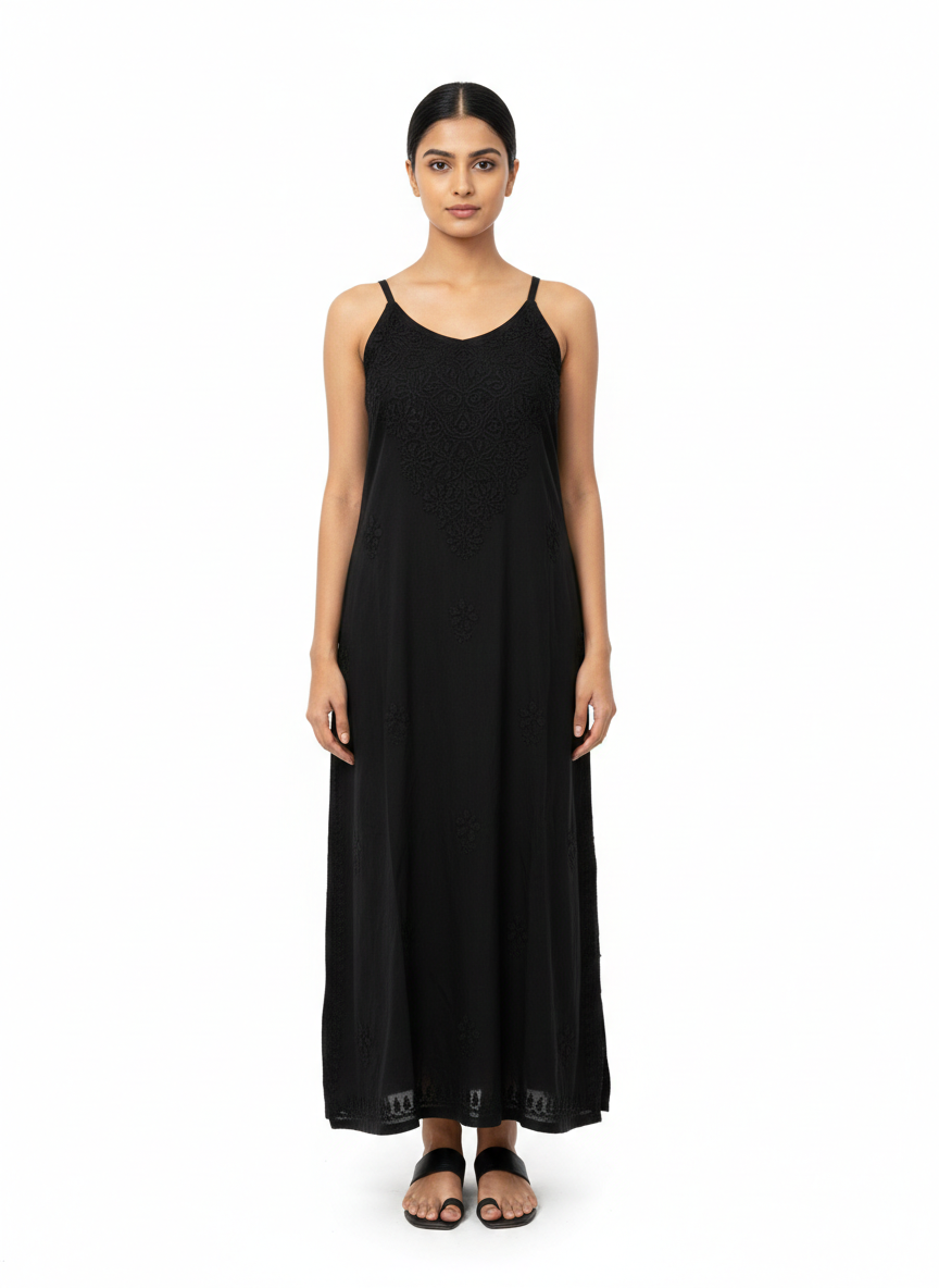 Black Chikankari Rayon Dress for Women