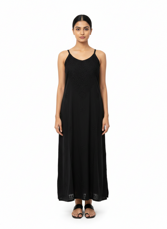 Black Chikankari Rayon Dress for Women