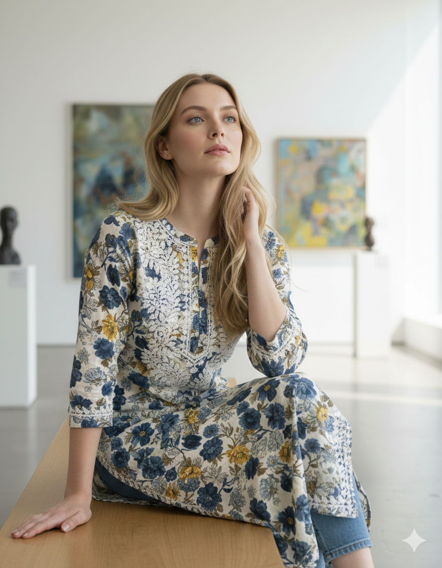 ALVIAURA Floral Printed Rayon Kurti