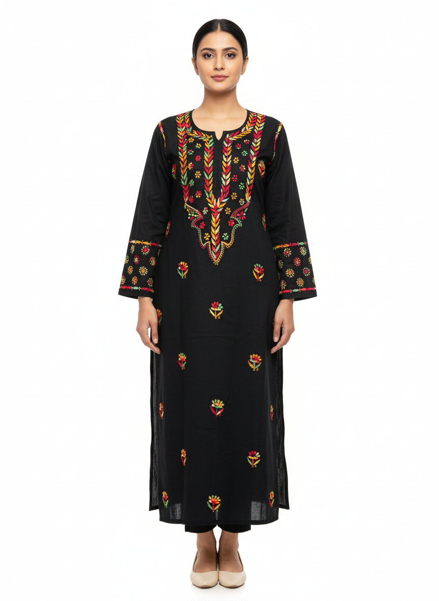 Alviaura Black Multicolor Embroidered Kurti