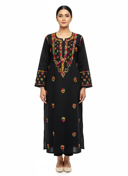 Alviaura Black Multicolor Embroidered Kurti