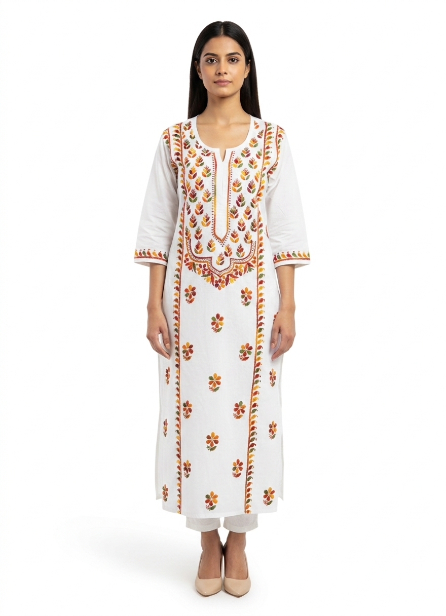 Alviaura White Multicolor Embroidered Kurti