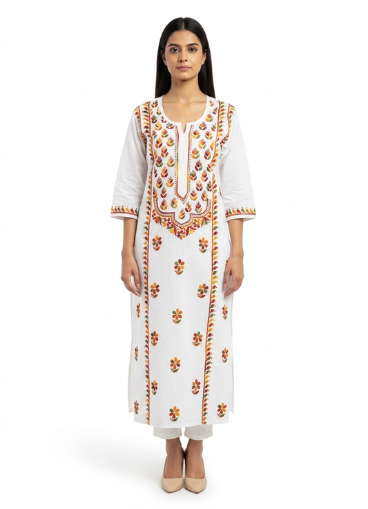 Alviaura White Multicolor Embroidered Kurti